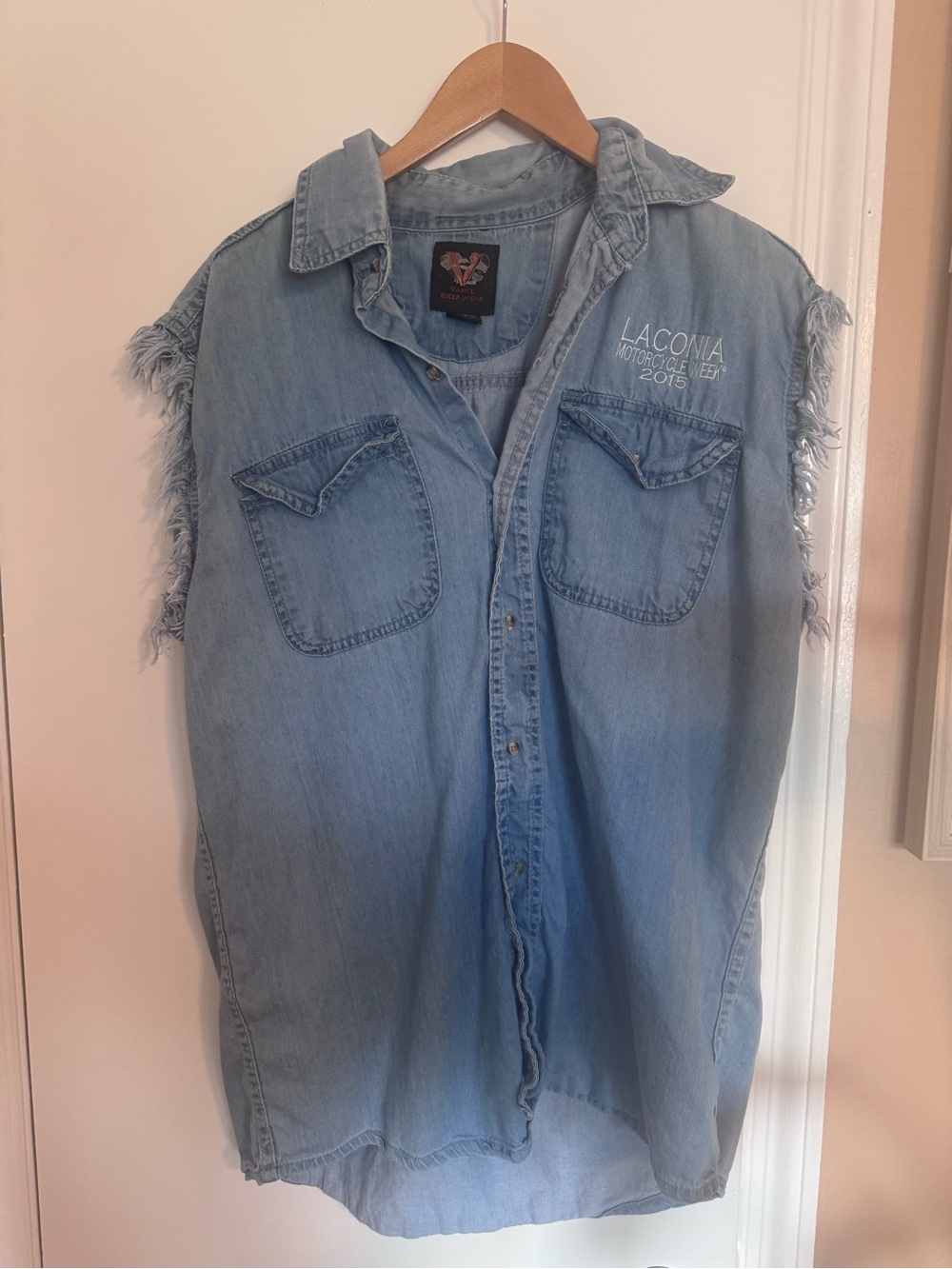 Laconia Light Blue Denim Sleeveless Button-Up Tank
